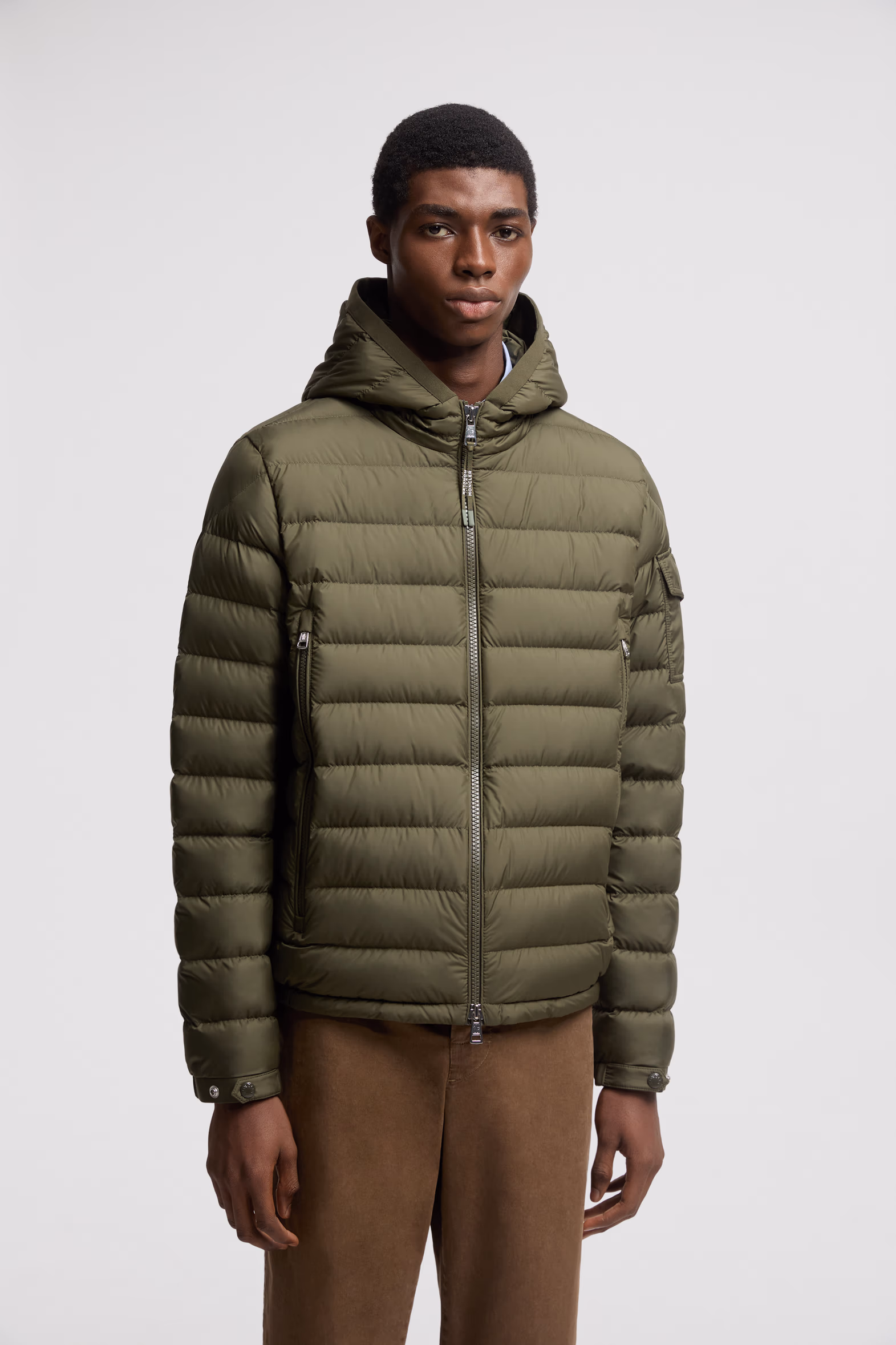Galion Hooded Short Down Jacket Men Olive Green Moncler 3